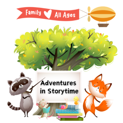 Tree with animals and books with banner that announces Family-All Ages