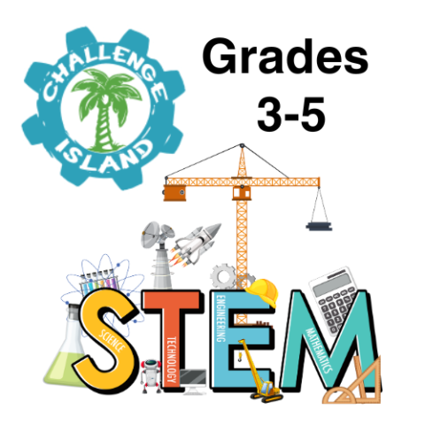 graphic with science themed images that states Grades 3-5