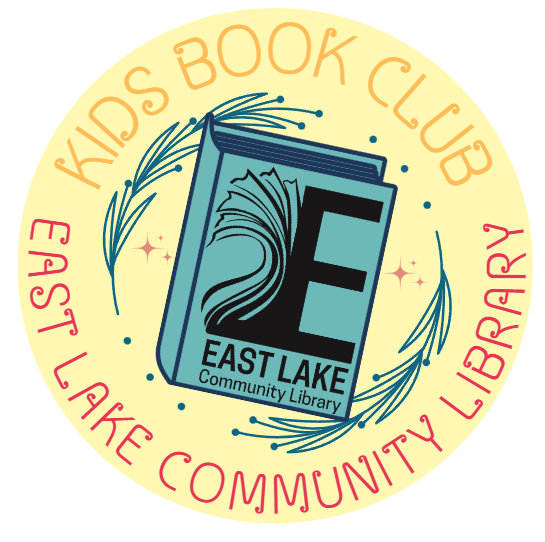 Blue book with the ELCL Logo on the cover. A back drop of a yellow circle saying "Kids Book Club"